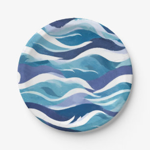 Blaue Ozeanwellen Moderne Simplistische Aquarell Pappteller