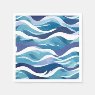 Blaue Ozeanwellen Moderne Simplistische Aquarell Serviette