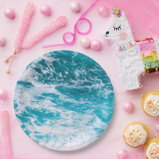 Blaue Ozeanwellen Pappteller (Party)