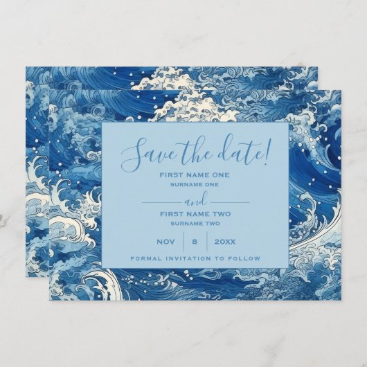 Blaue Ozeanwellen Sommer Save The Date (Vorne/Hinten)