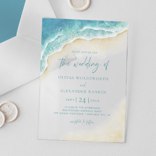 Blaue Ozeanwellen Sommerstrandhochzeit Acryleinladungen