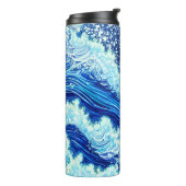 Blaue Ozeanwellen Thermosbecher (Nach links gedreht)