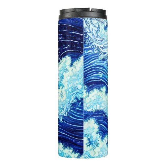 Blaue Ozeanwellen Thermosbecher (Rückseite)