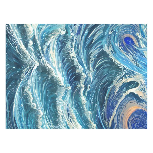 Blaue Ozeanwellen Tischdecke (Vorderseite (Horizontal))