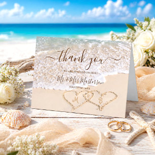 Blaue Ozeanwellen Tropische Strandhochzeit Dankeskarte