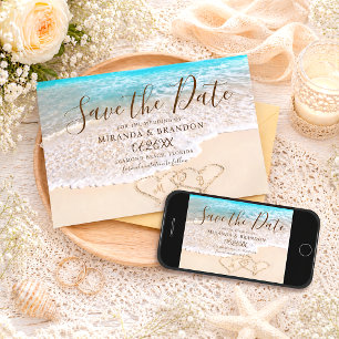 Blaue Ozeanwellen Tropische Strandhochzeit Save The Date
