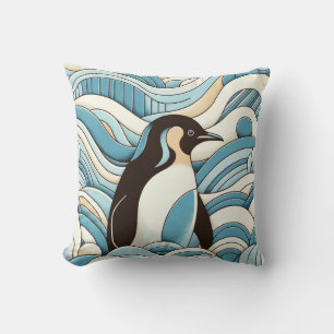 Blaue Ozeanwellen und Niedlicher Pinguin Kissen