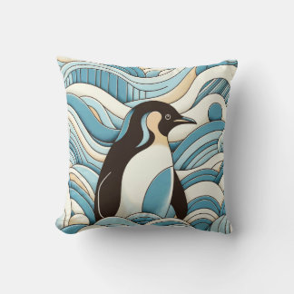 Blaue Ozeanwellen und Niedlicher Pinguin Kissen