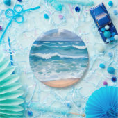 Blaue Ozeanwellen | Wasserfarbe Meer Strand  Pappteller (Party)