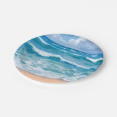 Blaue Ozeanwellen | Wasserfarbe Meer Strand  Pappteller (Schrägansicht)
