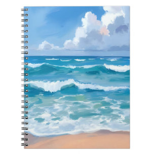 Blaue Ozeanwellen   Wasserfarbe Strandmeer  Notizblock