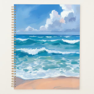 Blaue Ozeanwellen Wasserfarbe Strandmeer Planer