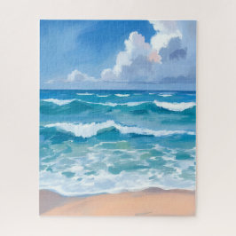 Blaue Ozeanwellen | Wasserfarbe Strandmeer Puzzle