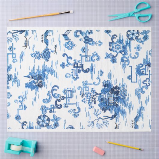 Blaue Pagode Chinoiserie Seidenpapier (Basteln)