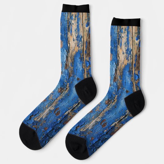 Blaue Paint Peeling von Holzpappe Illusion Socken (Linkes Detail)
