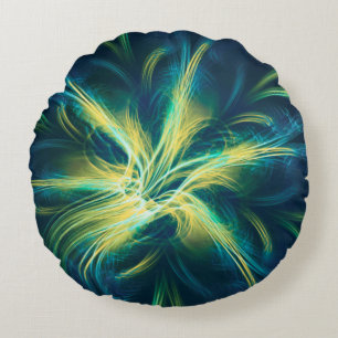 Blaue Palette des runden Pillow-Fraktal-Blume Rundes Kissen