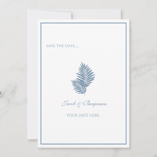 Blaue Palm Flat Save The Date Karte (Vorderseite)