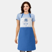 Blaue Palm-Palmetto-Baum-Monogramm Schürze (Getragen)