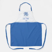 Blaue Palm-Palmetto-Baum-Monogramm Schürze (Vorderseite)