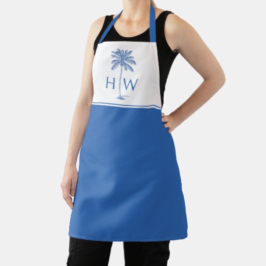 Blaue Palm-Palmetto-Baum-Monogramm Schürze (InSitu)