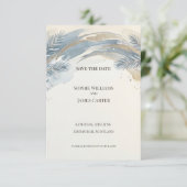 Blaue Palmblatt-Save-the-Date-Karte Save The Date (Stehend Vorderseite)