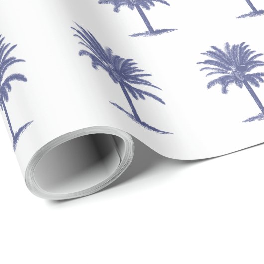 Blaue Palme Toile Geschenkpapier (Rolleneckpunkt)