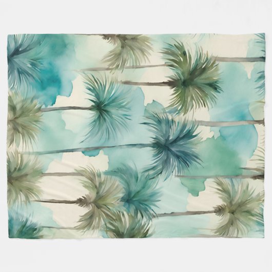 Blaue Palmen am Strand von Banket Tropical Beachy Fleecedecke (Vorderseite (Horizontal))