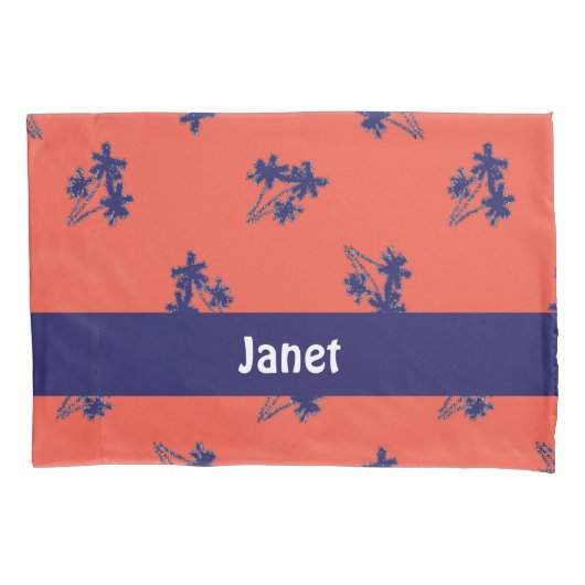 Blaue Palmen auf rosa Kissenbezug (Vorderseite)