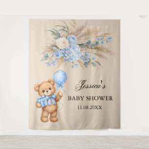 Blaue Pampas-Teddybär-Rosen-Baby-Shower Wandteppich