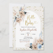 Blaue Pampelgras Boho Hallo Baby Babydusche Einladung (Vorderseite)