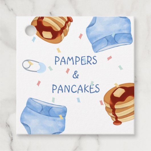 Blaue Pampers und Crêpes Teller Geschenkanhänger (Vorderseite)