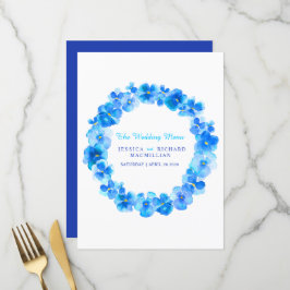 Blaue Pansy Art Blume Kranz Hochzeitsmenü Menükarte