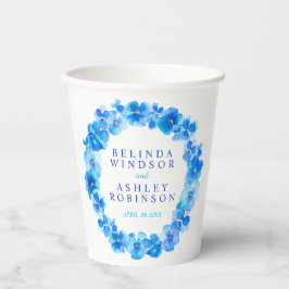 Blaue Pansy Blume Kranz Aquarellkunst Hochzeit Pappbecher