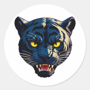 Blaue Pantherkopf Wilde Tierwelt Flaschendekor Runder Aufkleber
