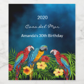 Blaue Papageien, tropischer Name Weinetikett (Einzelnes Label)