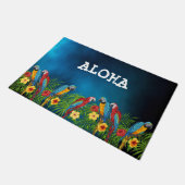 Blaue Papageienvögel Sommeraloha Fußmatte (Schrägansicht)