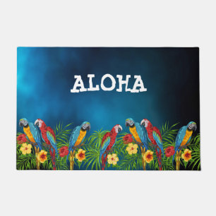 Blaue Papageienvögel Sommeraloha Fußmatte