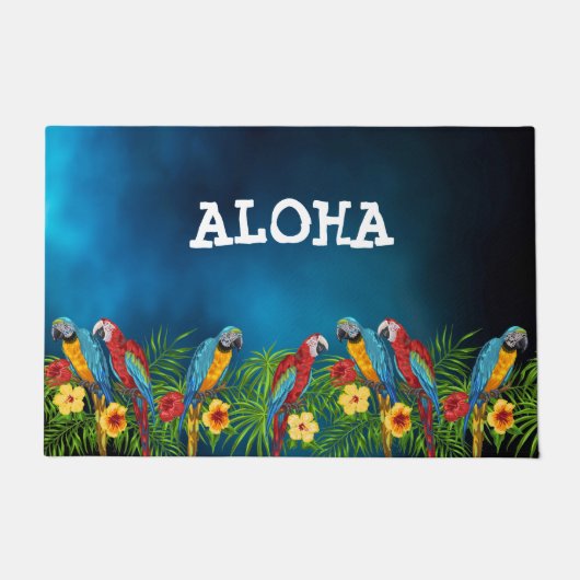 Blaue Papageienvögel Sommeraloha Fußmatte (Vorderseite)