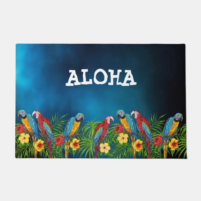 Blaue Papageienvögel Sommeraloha Fußmatte (Vorderseite)