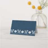 Blaue Papel Picado Mexikanische Hochzeit Platzkarte (Rückseite)