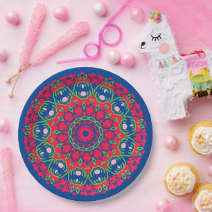 Blaue Papierplatte mit Circular Design Pappteller