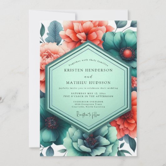 Blaue Paprika Lebendige Flora Hochzeit Einladung (Vorderseite)