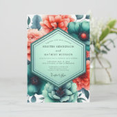 Blaue Paprika Lebendige Flora Hochzeit Einladung (Stehend Vorderseite)