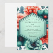 Blaue Paprika Lebendige Flora Hochzeit Einladung (Vorne/Hinten)