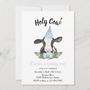 Blaue Partyhut-Kuh mit Kuh-Druck-Einladung Einladung