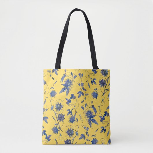 Blaue Passiflora in Wasserfarbe Tasche (Vorderseite)