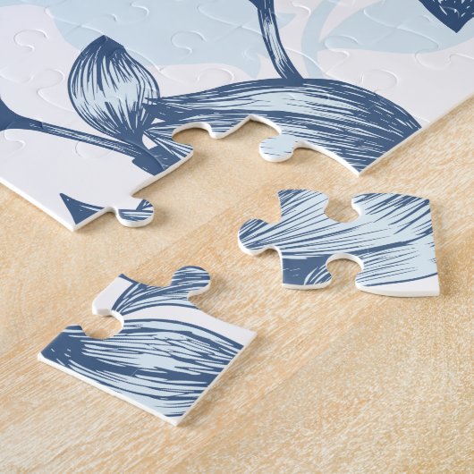 Blaue Pastel Elegance - Tulip Silhouette Blumenmus Puzzle (Seite)