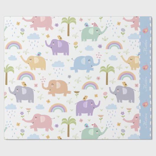 Blaue Pastel Elephant Muster für Little Boy Party Geschenkpapier (Flach)