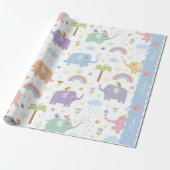 Blaue Pastel Elephant Muster für Little Boy Party Geschenkpapier (Ungerollt)
