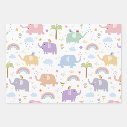 Blaue Pastel Elephant Muster für Little Boy Party Geschenkpapier Set (Vorderseite)